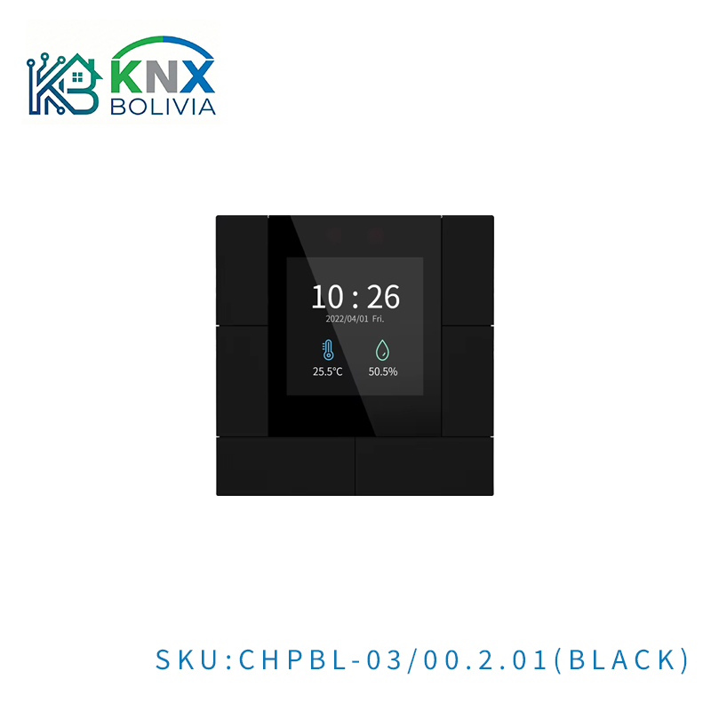 Pulsador Sensor KNX con LCD y Secure, 55mm (Acabado Negro Mate)